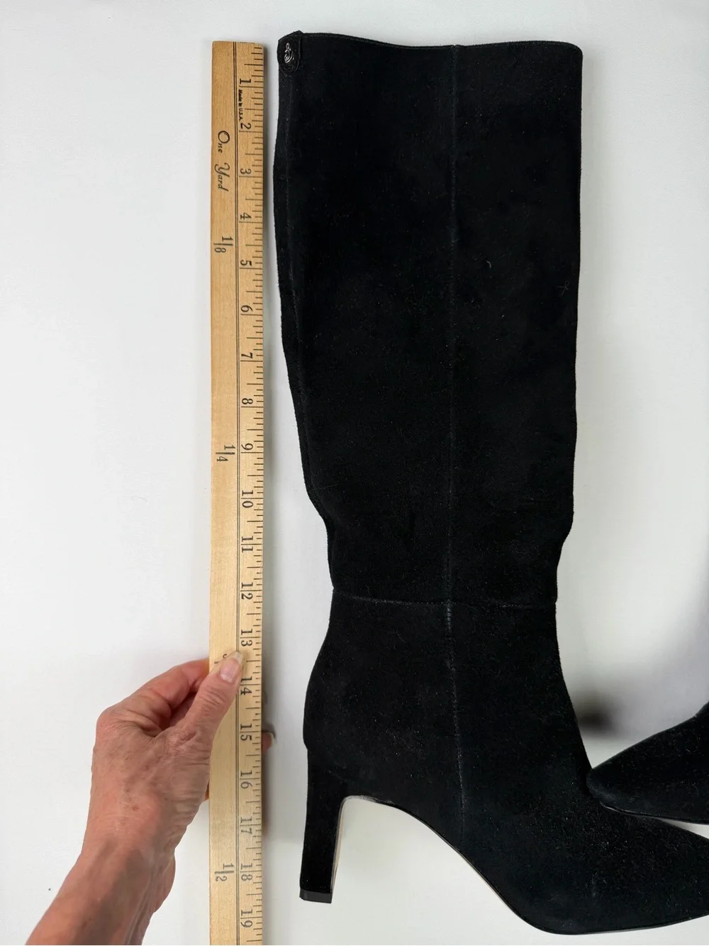 Classic Sam Edelman Sylvia Style Knee High Suede Black Boots side half zip 6